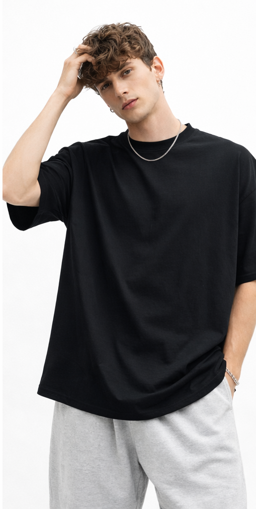 Black oversized tee.