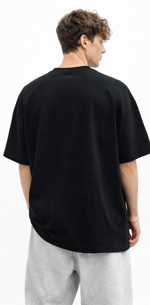Black oversized tee.