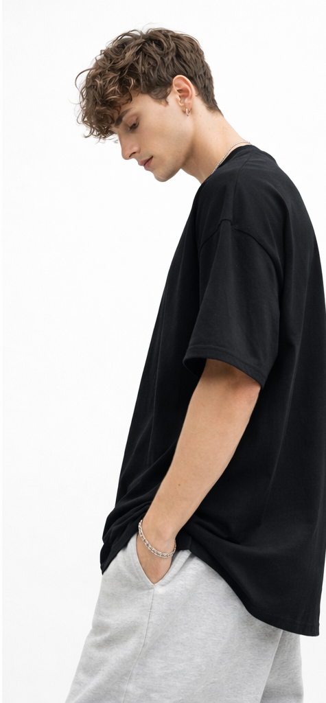 Black oversized tee.